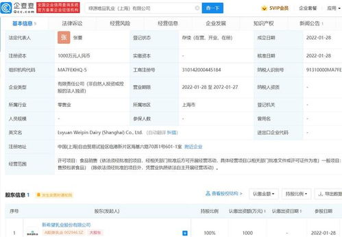 新希望乳业于上海成立新公司,经营范围含食品销售
